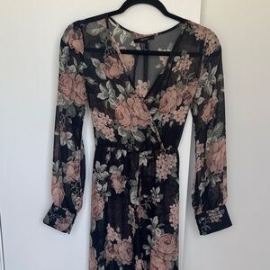Forever 21 Floral Long Sleeve Dress - Black and Pink